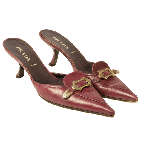 Prada Purple Buckle Mule Kitten Heels