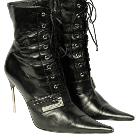 Black Tied Up Heeled Boots